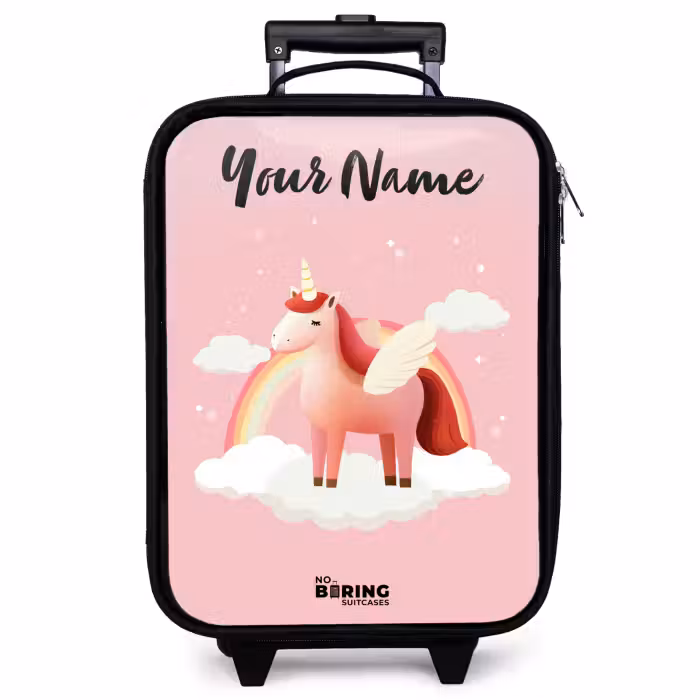 Children's suitcase with name - Unicorn - Wings - Pink - Rainbow
