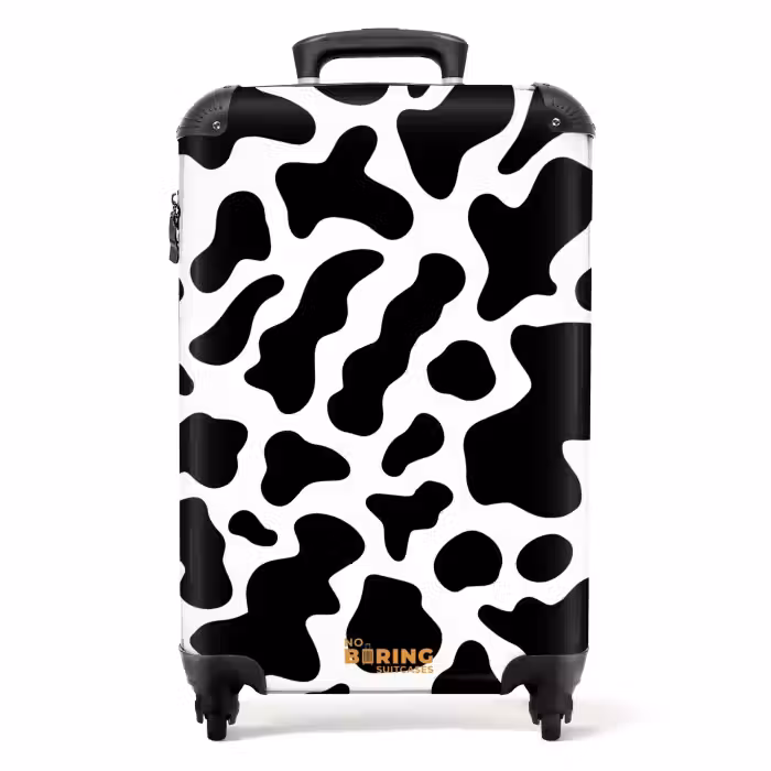 Suitcase - Black cow spots over a white background
