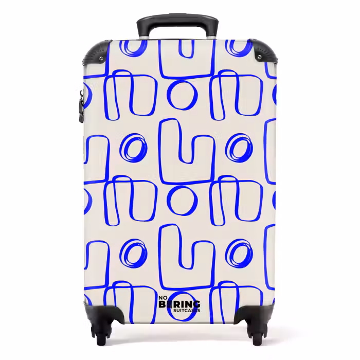 Suitcase - Blue abstract lines on beige background