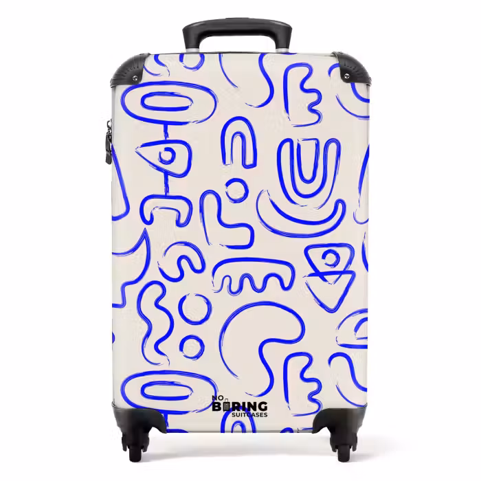 Suitcase - Blue abstract shapes on beige