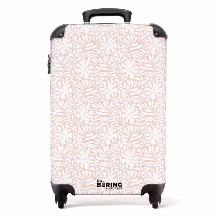 Suitcase - Flowers and leaves on beige background