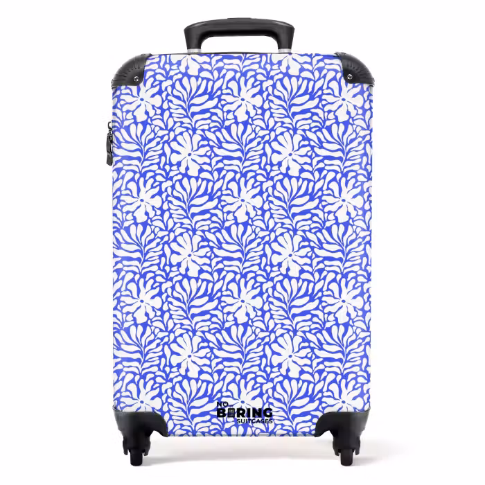 Suitcase - Flowers and leaves on blue background