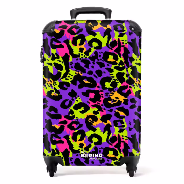 Suitcase - Neon panther print on purple with colorful accents