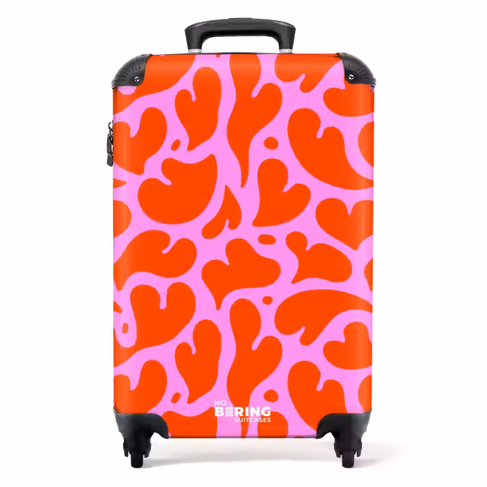 Suitcase - Organic heart motif in red on pink background