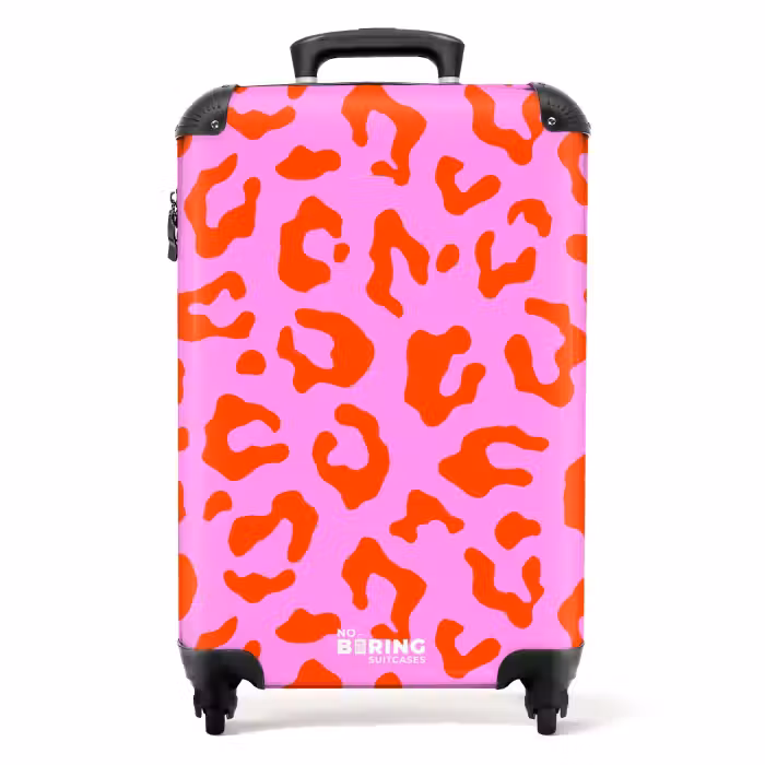 Suitcase - Panther print in red on pink background