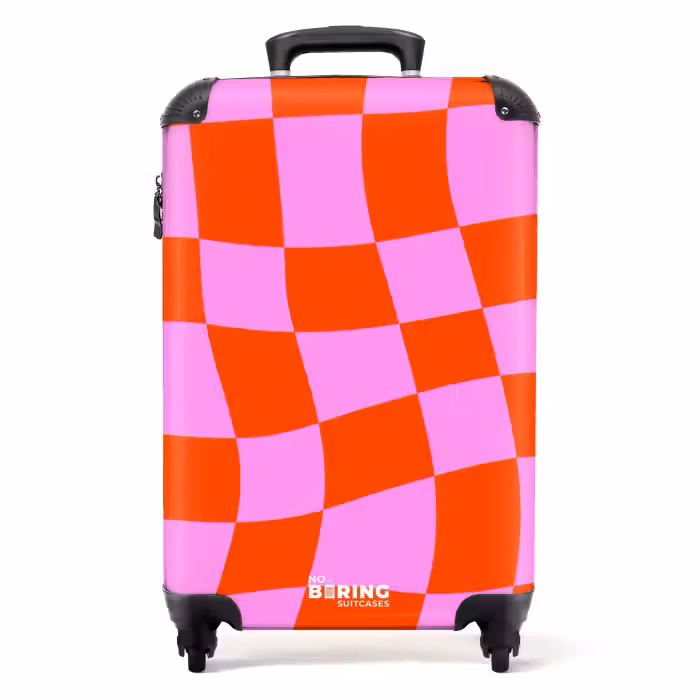 Suitcase - Wavy checkerboard pattern in red and pink