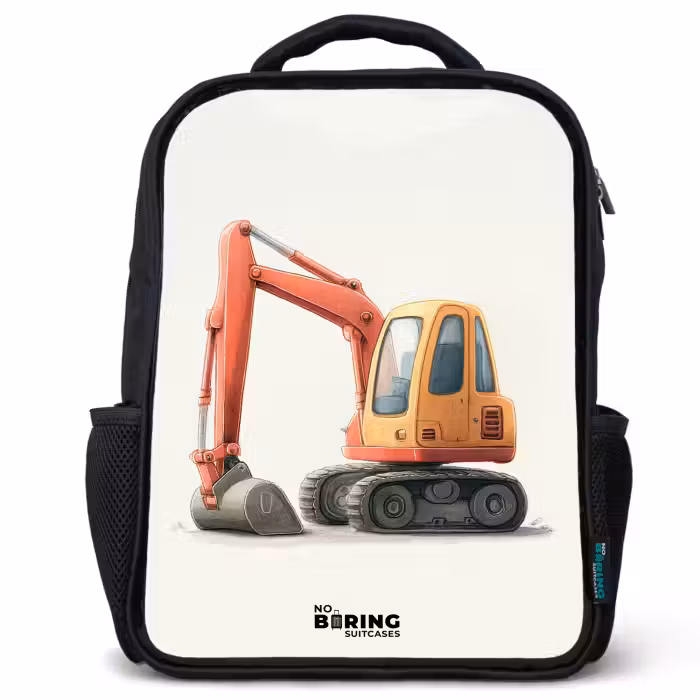 Kids backpack - Black - Excavator - Signed - Orange