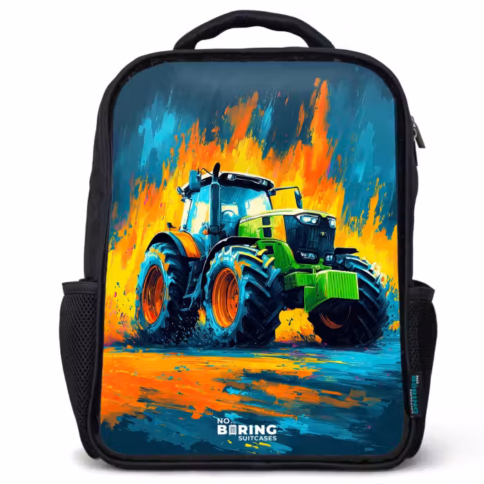 Kids backpack - Black - Tractor - Green - Abstract - Brush strokes