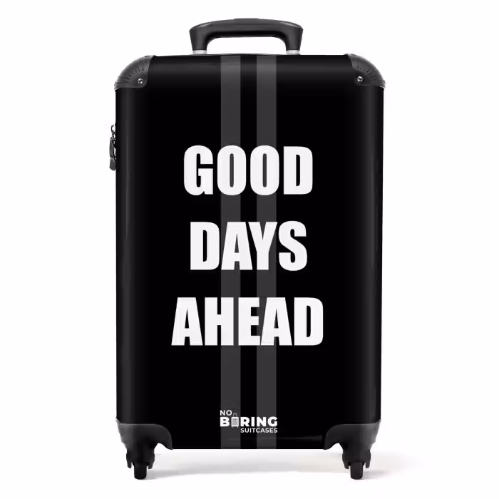 Suitcase - Black background with gray center lanes and text Good Days Ahead