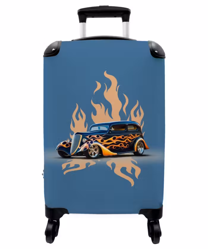 Suitcase - Black car with beige flames