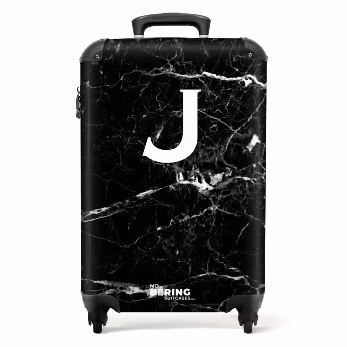 Suitcase - Black - Marble look - Letter J - Marble
