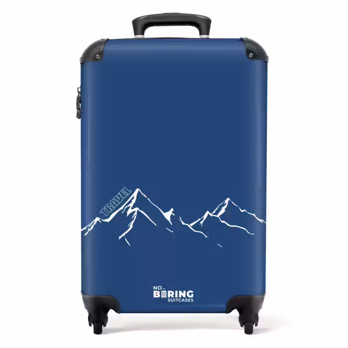 Suitcase - Blue background with white mountain illustration