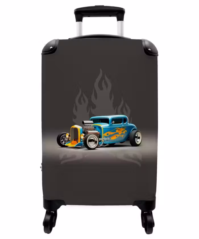 Suitcase - Blue car with gray flames