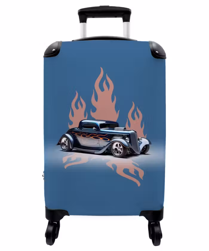 Suitcase - Blue car with pink flames
