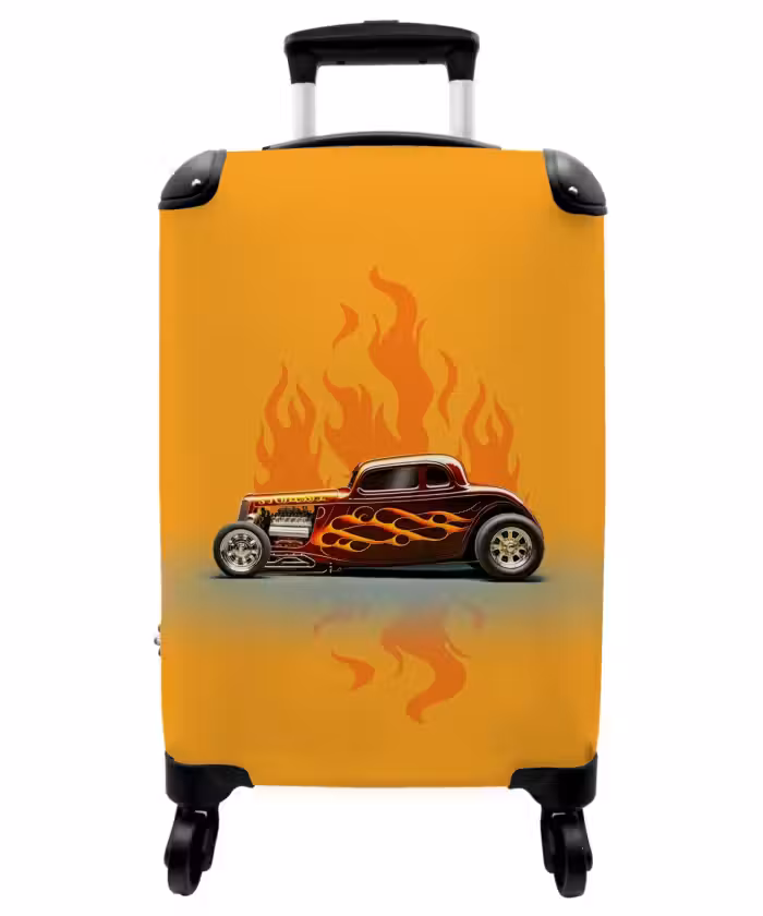 Suitcase - Brown car with yellow flames