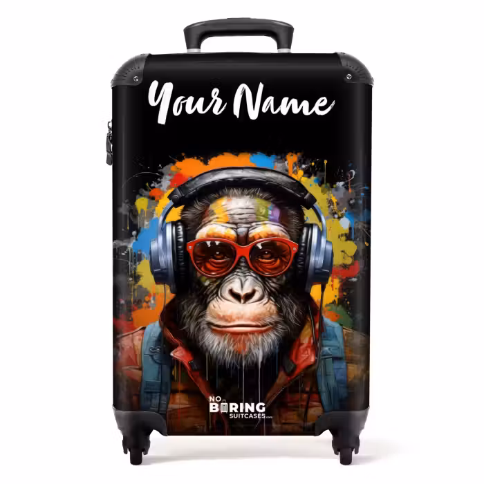 Suitcase with name - Chimpanzee with Headphones and Graffiti Spray