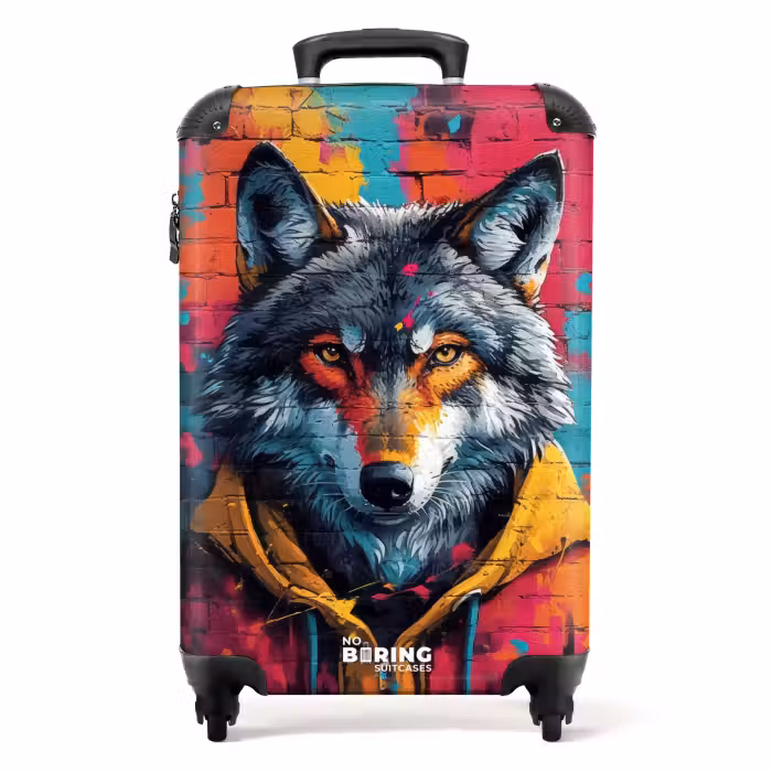 Suitcase - Colorful fox with coat in graffiti style