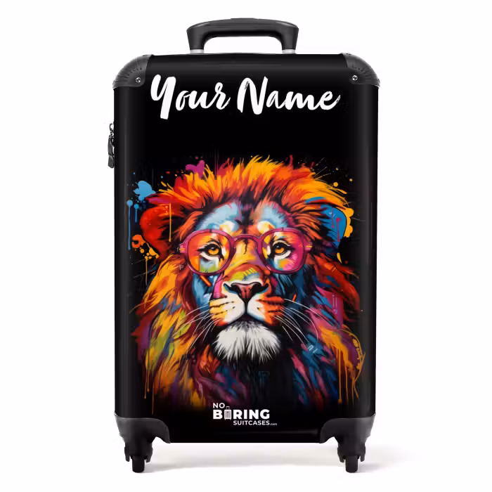 Suitcase with name - Colorful Lion in Graffiti Style