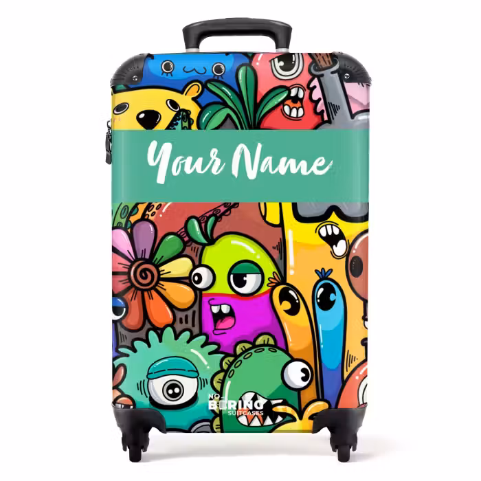 Suitcase with name - Colorful Monster Parade