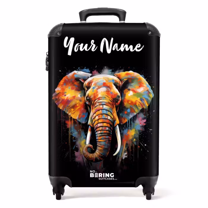 Suitcase with name - Elephant Decorated with Colorful Splashes