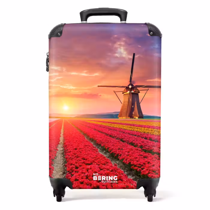 Suitcase - Field of flowers with a windmill