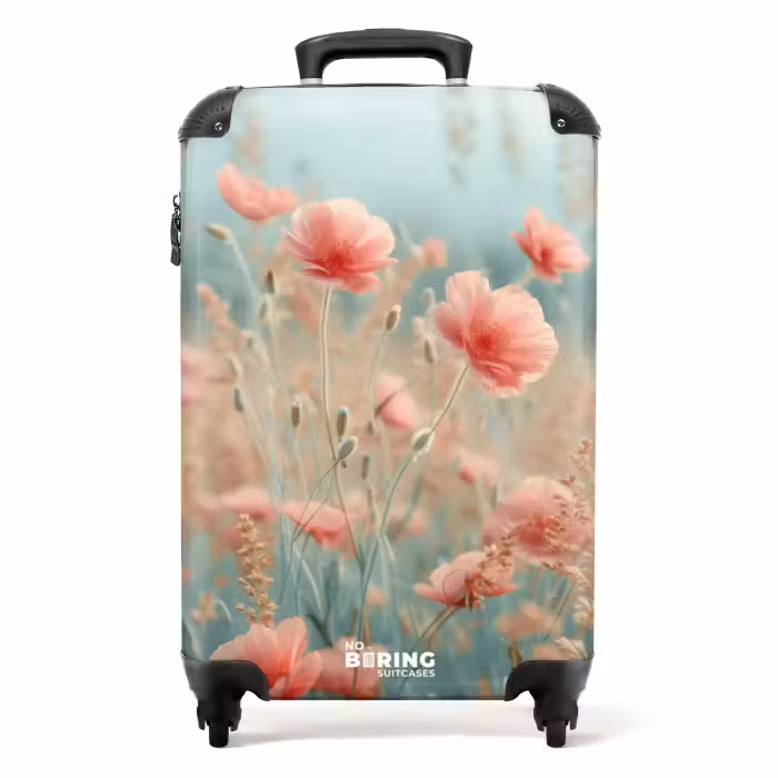 Suitcase - Field of flowers with pink poppies