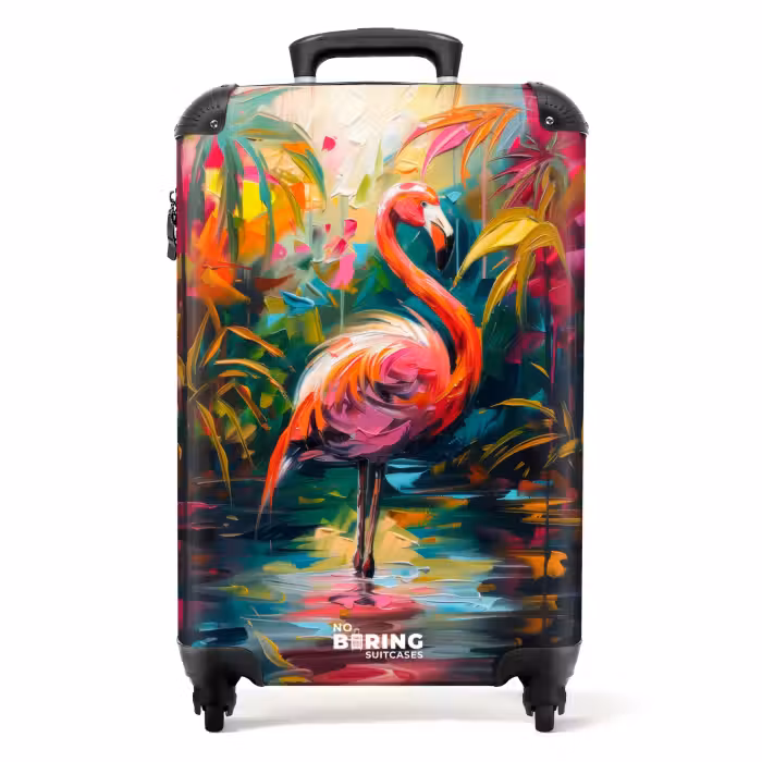 Suitcase - Flamingo in colorful environment of oil paint