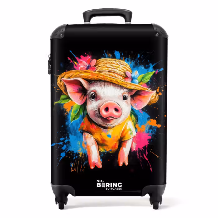 Suitcase - Funny pig with hat illustration
