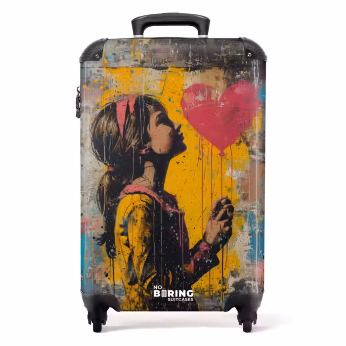 Suitcase - Girl with heart-shaped balloon in graffiti style