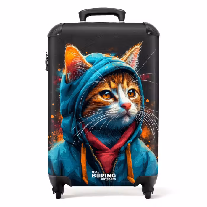 Suitcase - Graffiti cat with blue vest