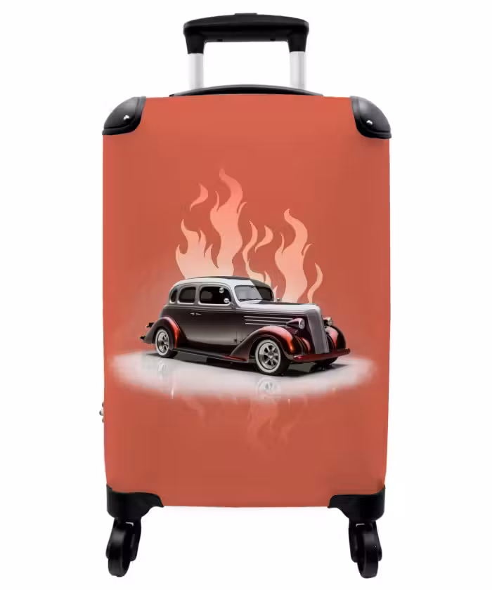 Suitcase - Gray car with pink flames