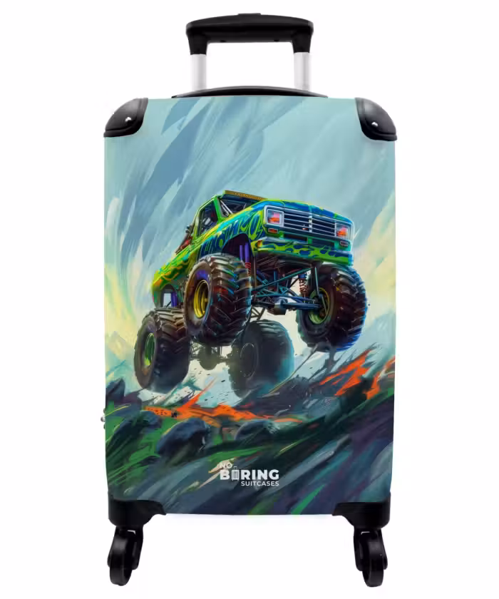 Suitcase - Green Monster Truck with Brushstrokes