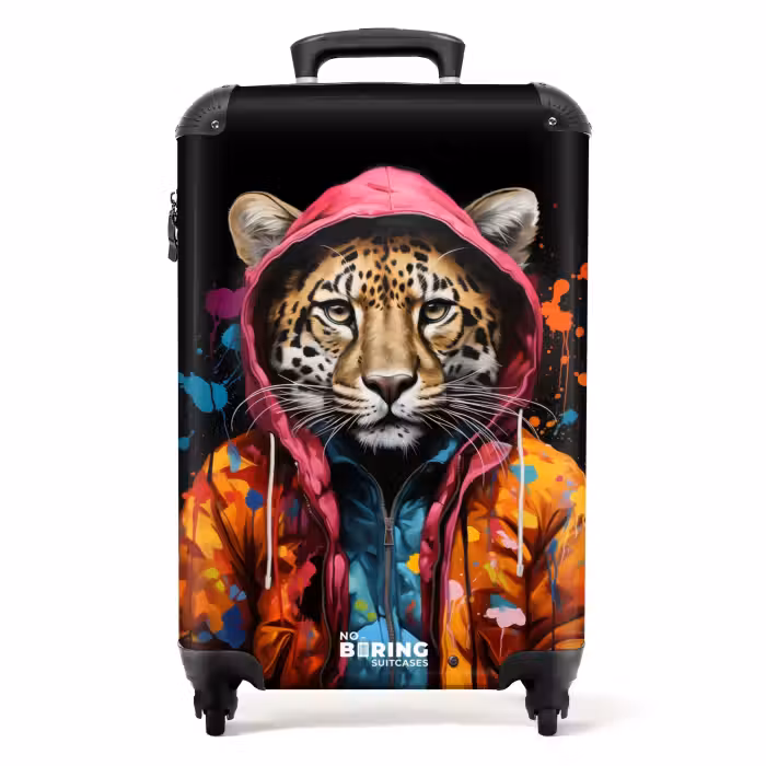 Suitcase - Leopard with colorful coat and paint splatter
