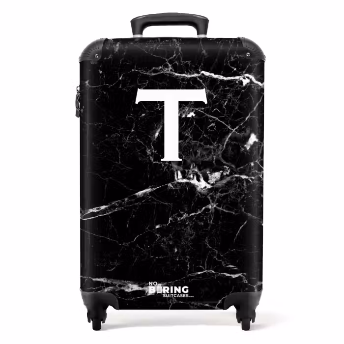 Suitcase - Letter T - Marble look - Black
