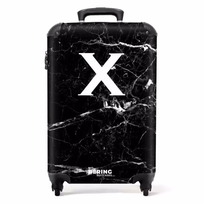 Suitcase - Letter X - Marble - Black - Marble look