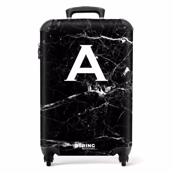 Suitcase - Marble - Black - Letter A - Marble look