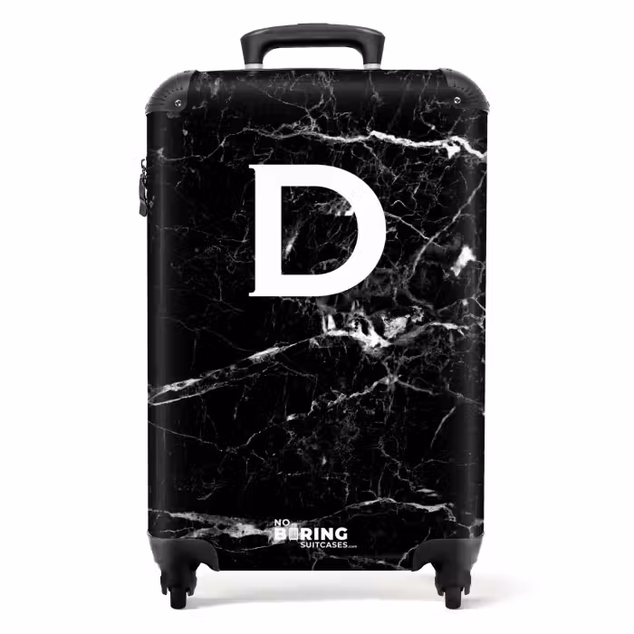 Suitcase - Marble look - Black - Letter D - Marble