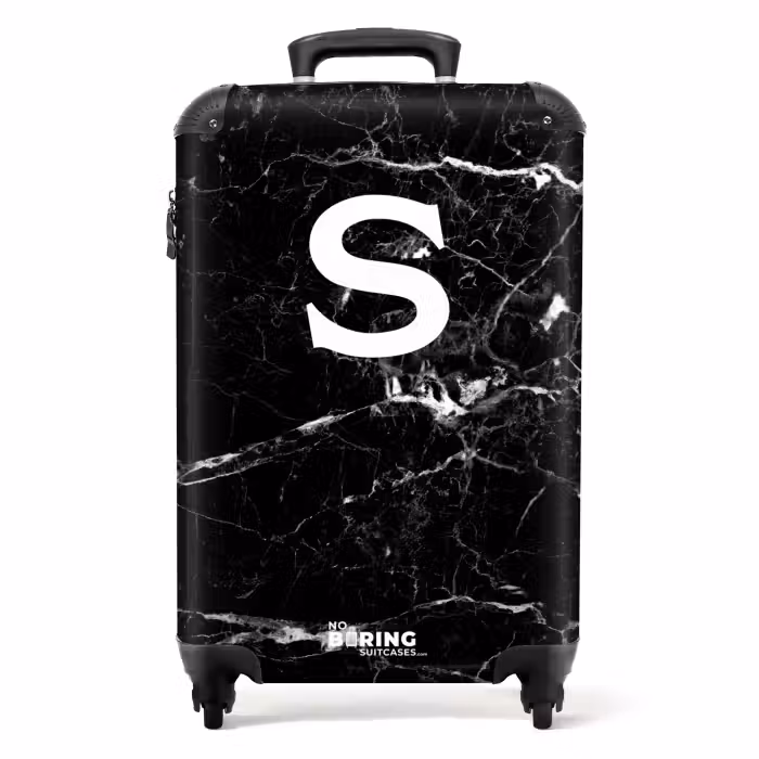 Suitcase - Marble look - Black - Letter S