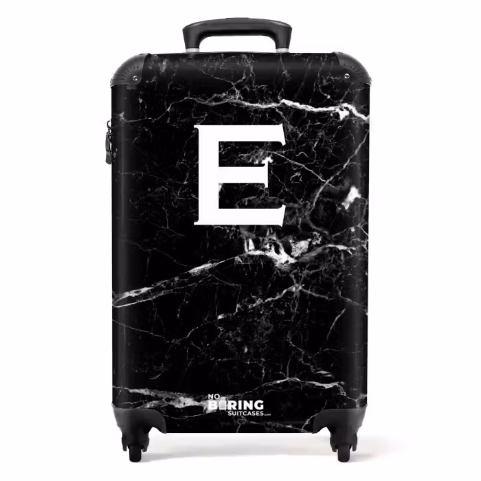 Suitcase - Marble look - Letter E - Black