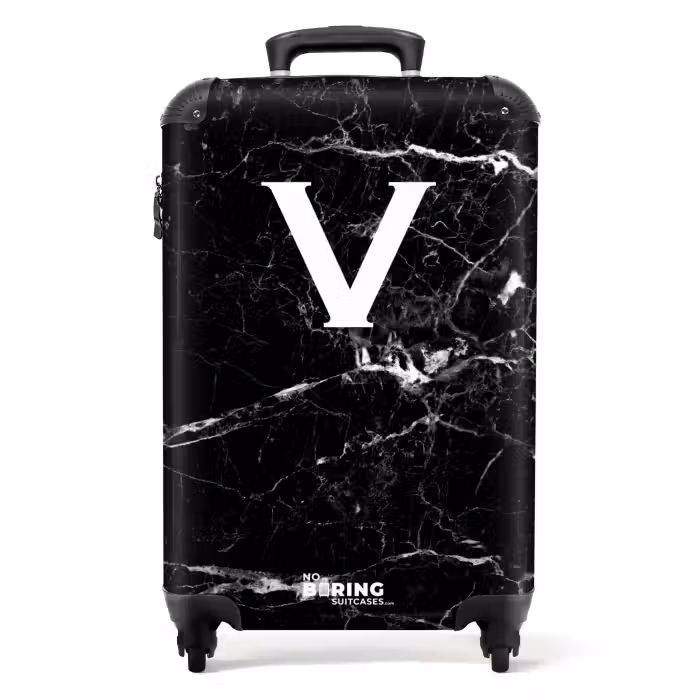 Suitcase - Marble print - Black - Letter V