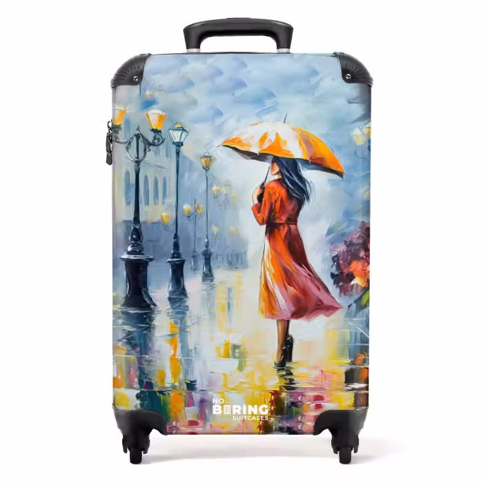 Suitcase - Oil Painting - Umbrella - Woman - Street - Art