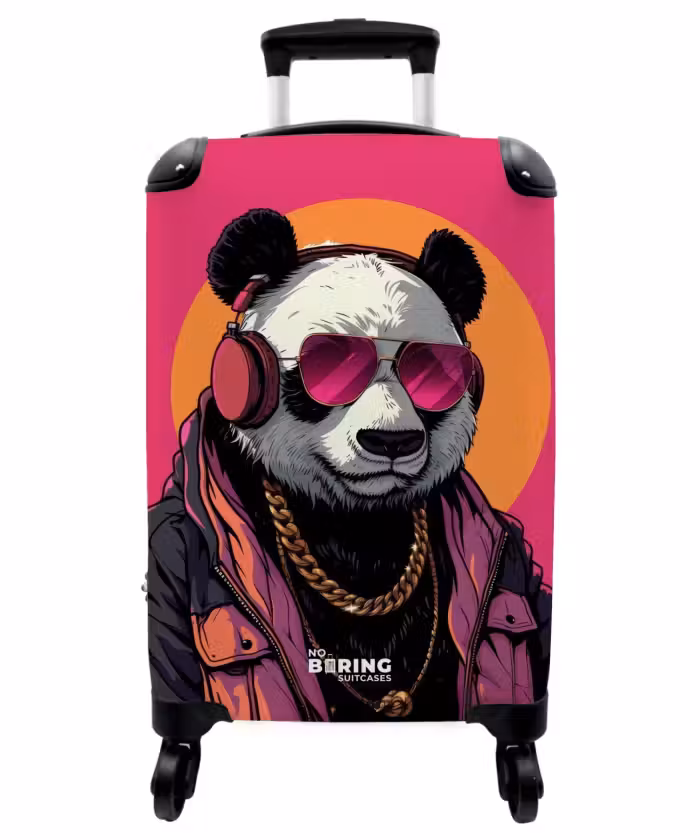 Suitcase - Panda with Headphones, Sunglasses and Gold Chain