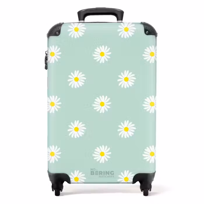 Suitcase - Pastel - Daisies on pastel green background