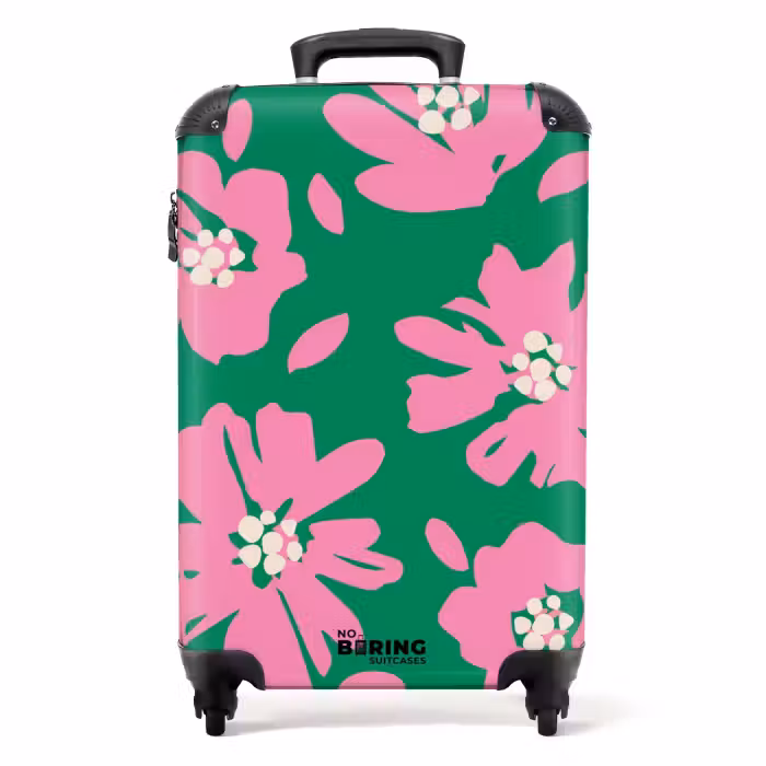 Suitcase - Pastel flowers - Pink with green
