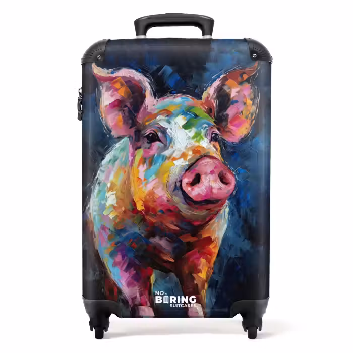 Suitcase - Pig on dark background as oil art