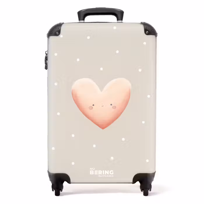 Suitcase - Pink heart surrounded by beige dots