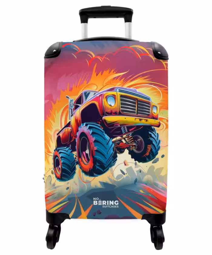 Suitcase - Pink Monster Truck Flies Over the Tarmac