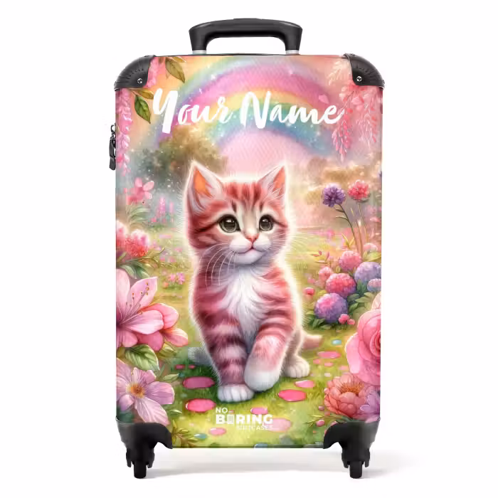 Suitcase with name - Pink rainbow kitten