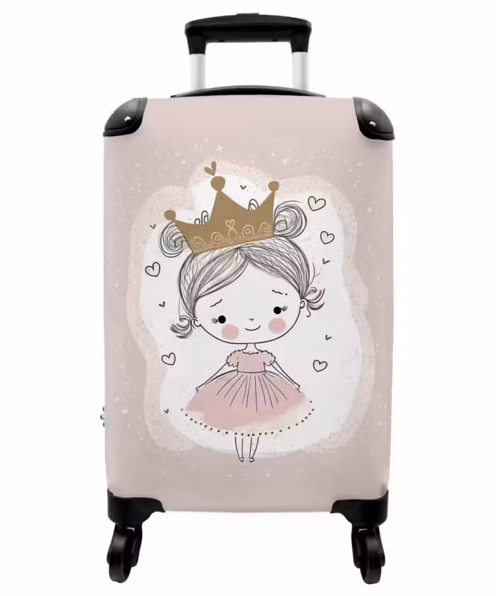Suitcase - Princess on colored background with hearts