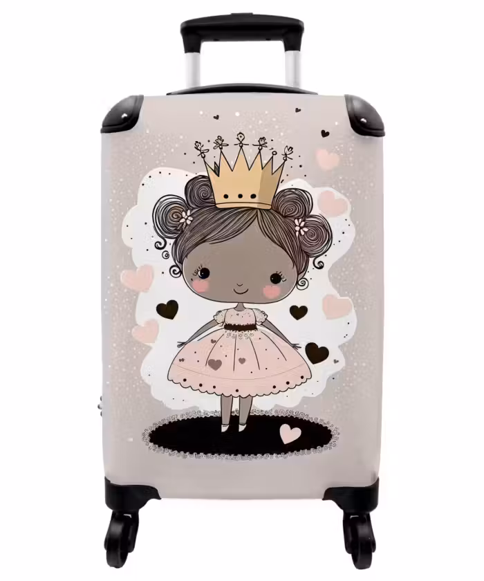 Suitcase - Princess on colored background with pink and black hearts